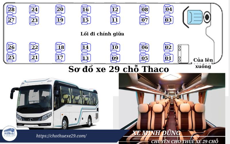 Sơ đồ ghế xe 29 chỗ Thaco